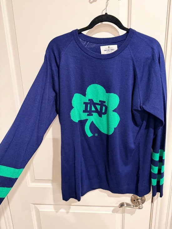 Sweaters - Notre Dame Navy & Kelly Green Shamrock Knit Pullover